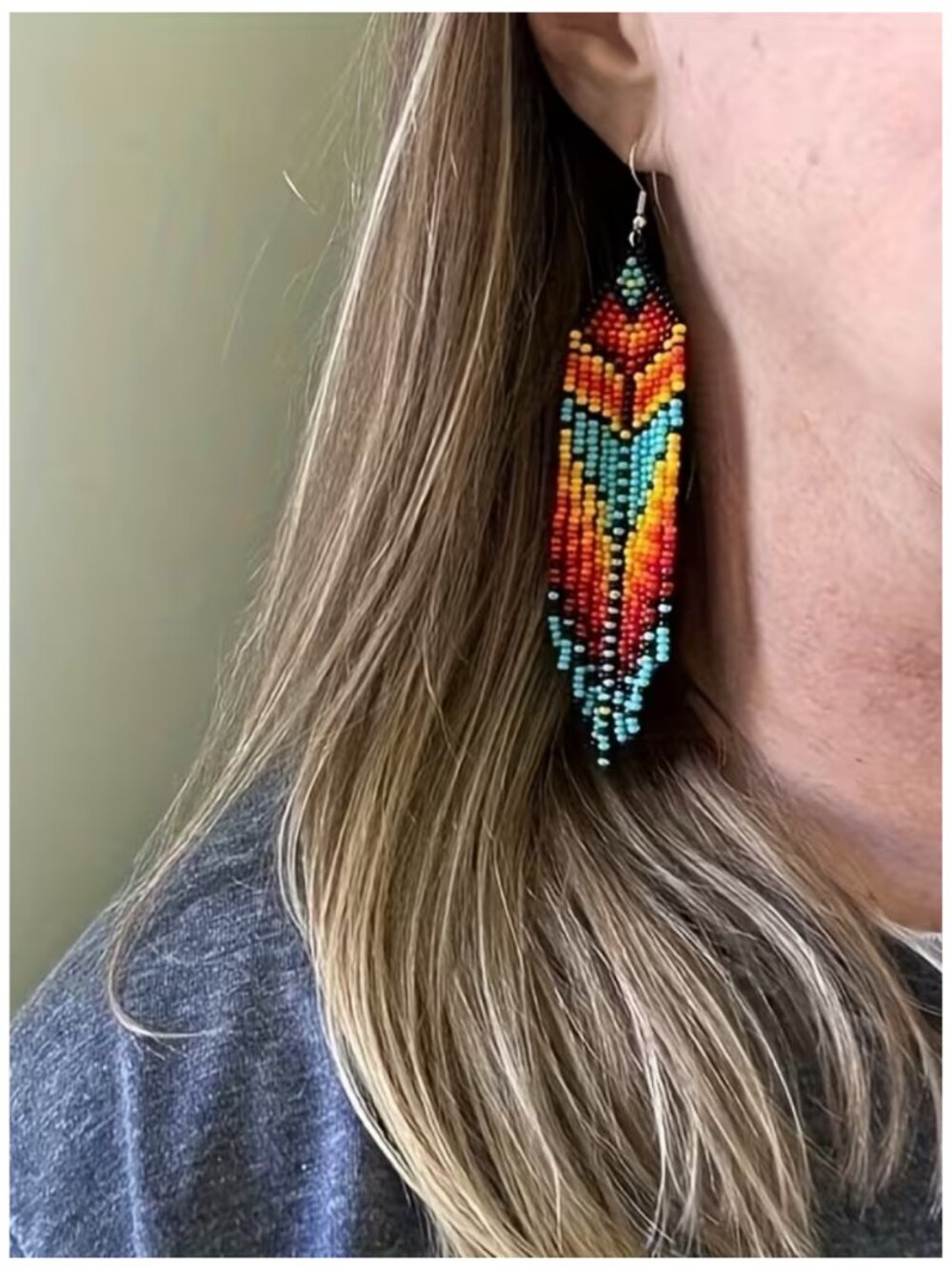 NWT Native American Style Beaded Fringe Earrings Boho Southwest Colorful - Picture 4 of 7